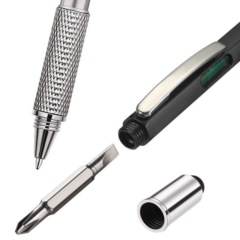 Zhanmai 4 Pcs Gift Pen for Men 6 in 1 Multitool Pen with Ruler Level Refills Screwdriver Stylus Cool Gadgets Tool for Dad Friend Husband Birthday Anniversary Christmas Graduation Gift(Black) - Image 4
